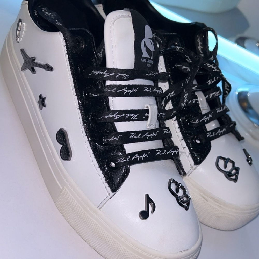 Karl Lagerfeld White and Black Graphic Sneakers